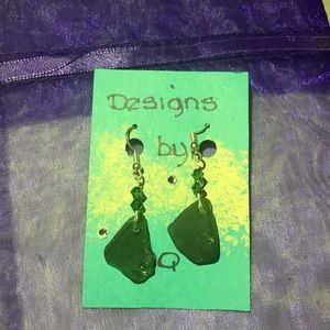 Green Real Sea Glass- Green Swarovski Crystal